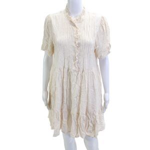 Castro Womens Shirt Dress Beige Viscose High Neck Button Short Sleeve Size L